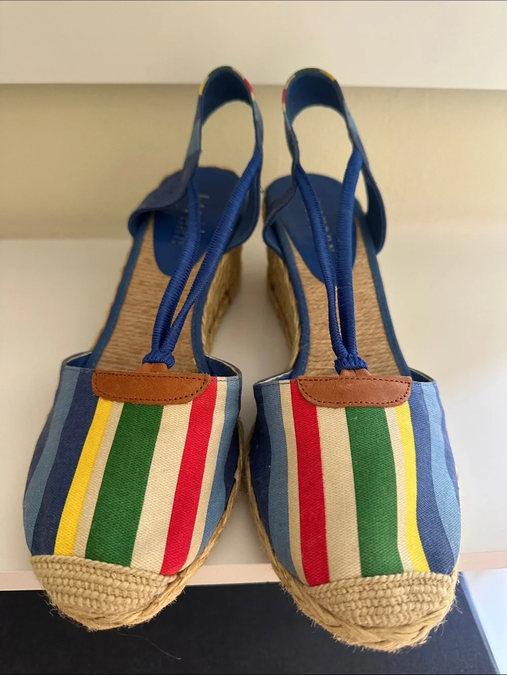 Ralph Lauren Multicolor Striped Canvas Espadrille Wedge Sandals